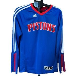 Detroit Pistons Mens XL‎ Clima Cool Long Sleeve Adidas March Madness Shirt Blue
